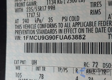 2015 Ford Escape Se from USA, damaged, VIN 1FMCU9G90FUA63882